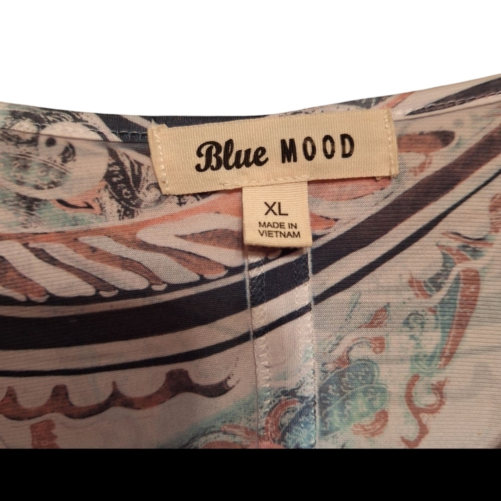 Blue Mood Floral Asymmetrical Hem Longer Tunic Ladies XL Boho Hippie Roses - Picture 3 of 5